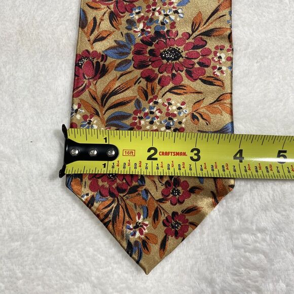 Oscar de la Renta Couture Men's Silk Tie Gold Pink Floral Wedding Guest Easter - Picture 2 of 5